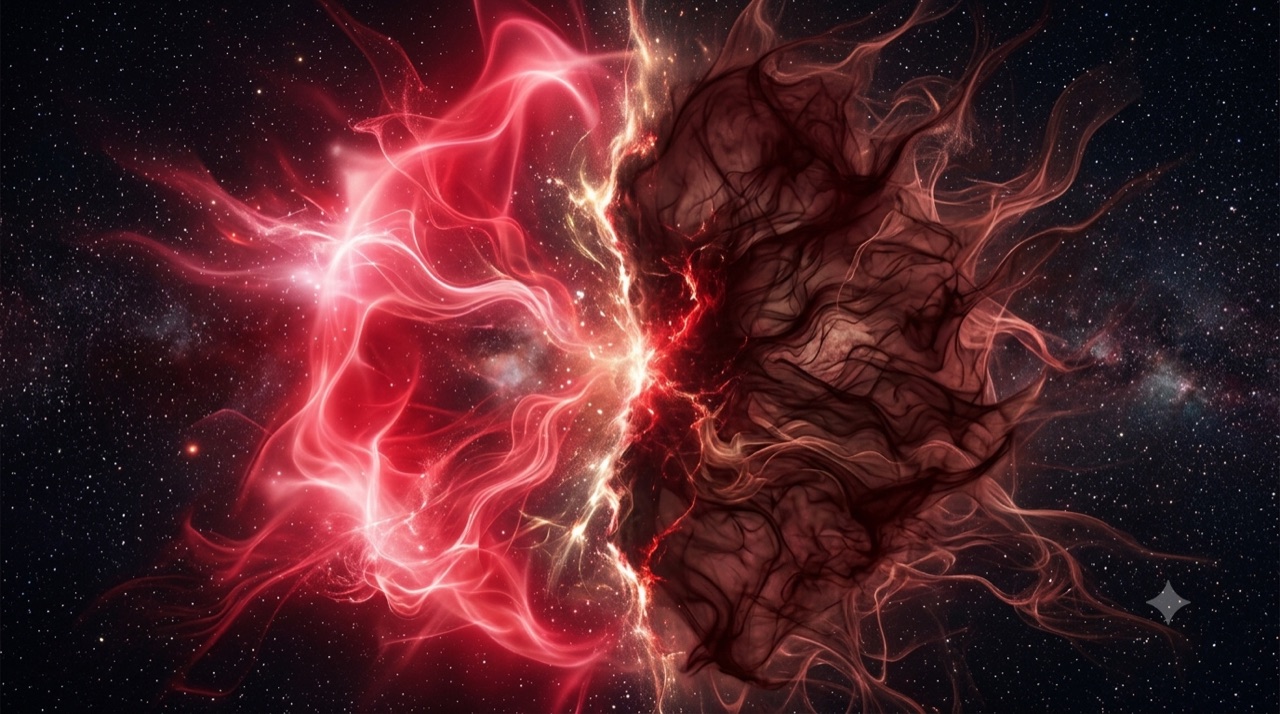 red aura energy field contrasting vibrant clear red with muddy dark red, root chakra