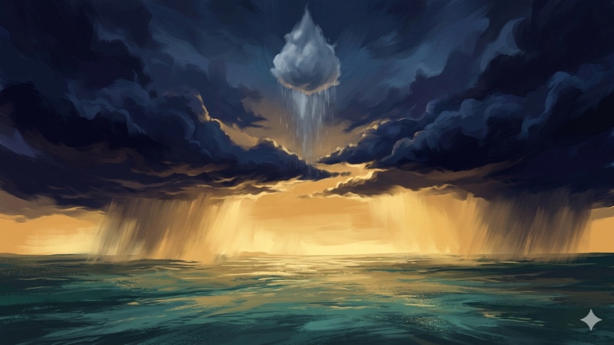 Ardra nakshatra storm-to-renewal landscape with parting indigo clouds and golden dawn light