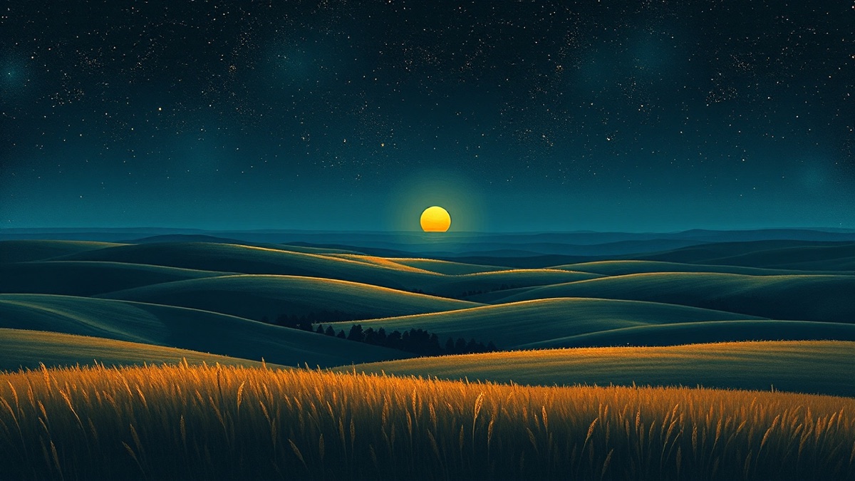 Twilight landscape with a steady golden orb above rolling hills, evoking the Taurus Sun in Cole Palmer's birth chart read as symbol