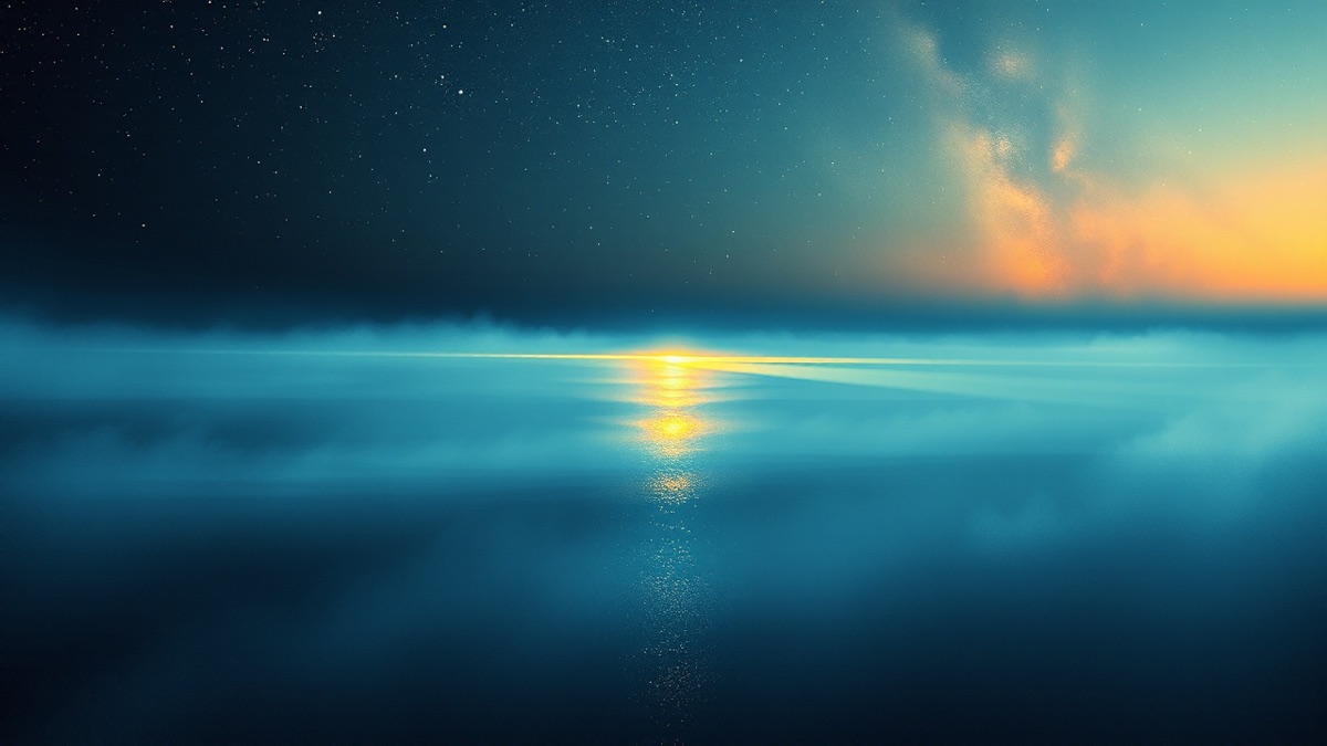 Atmospheric Pisces coastline at twilight with glowing teal sea and starry indigo sky for Elliot Page birth chart