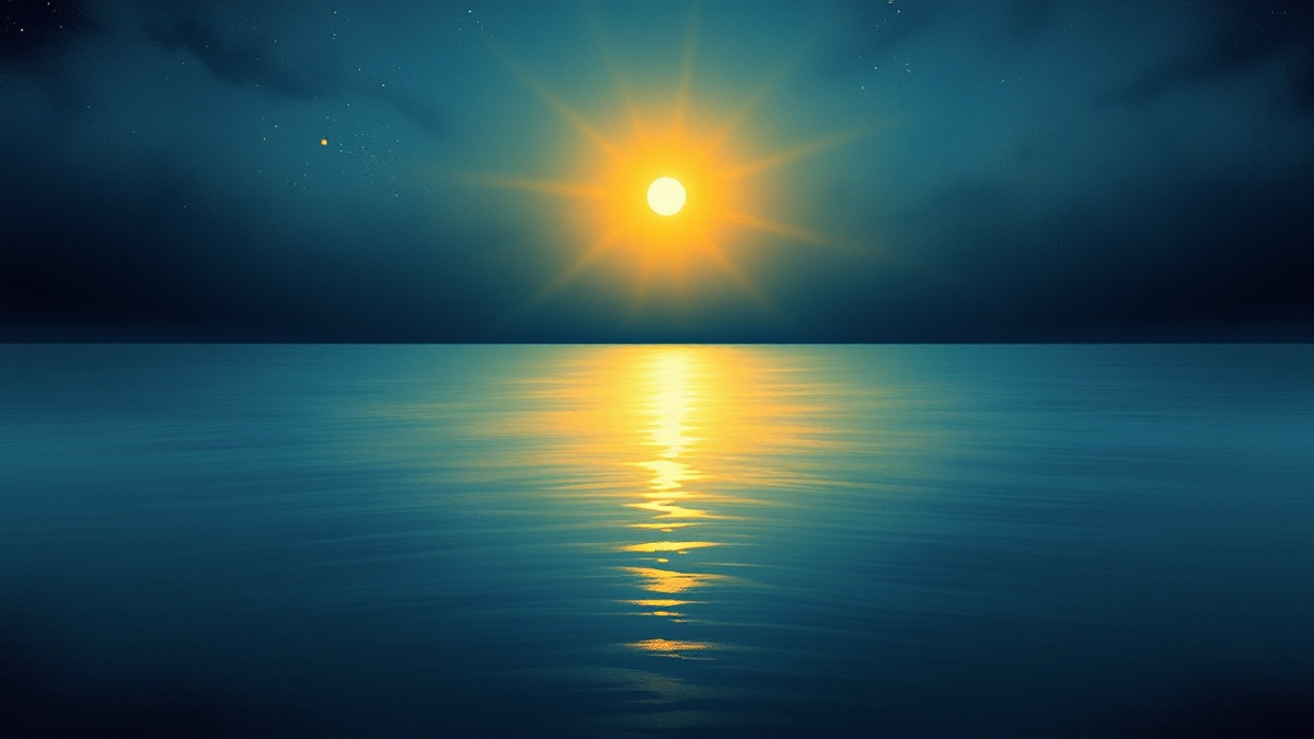 Greta Lee zodiac sign Pisces Sun glowing steadily over a twilight ocean while rising sign dissolves into haze