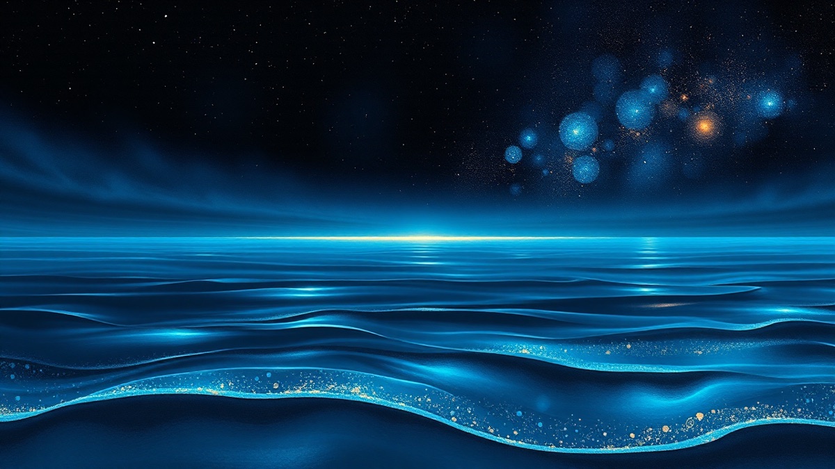 Deep blue stadium light over a flowing Pisces-inspired water motif for Justin Verlander's early Pisces Sun reading