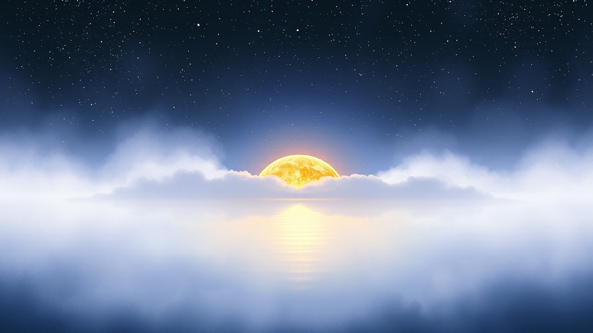 JWoww and Zack Carpinello wedding synastry: Pisces mist parting to reveal a golden horizon in a night seascape