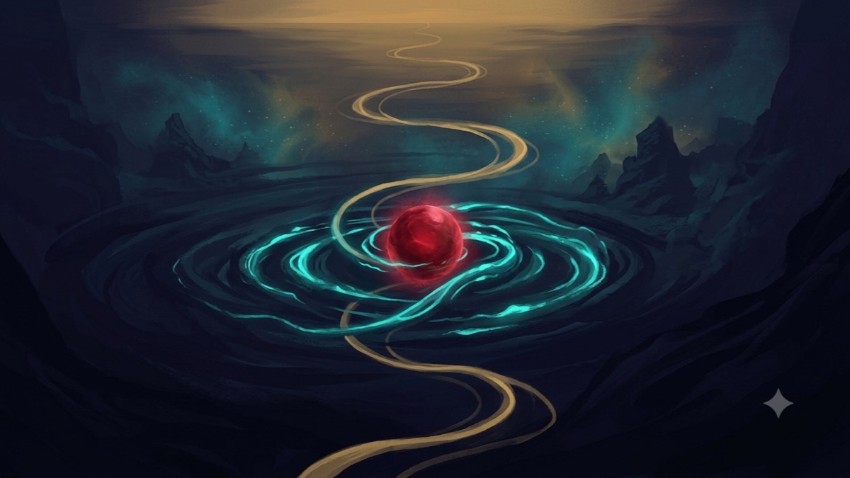 Mars in Scorpio — a deep-red ember of drive suspended in obsidian depths, embodying controlled intensity and strategic desire