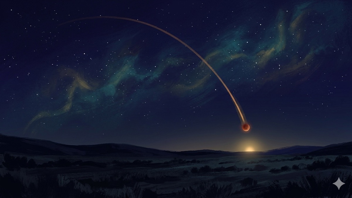 Mars completing its two-year orbital arc and returning to its natal degree, glowing rust-red against a deep indigo night sky
