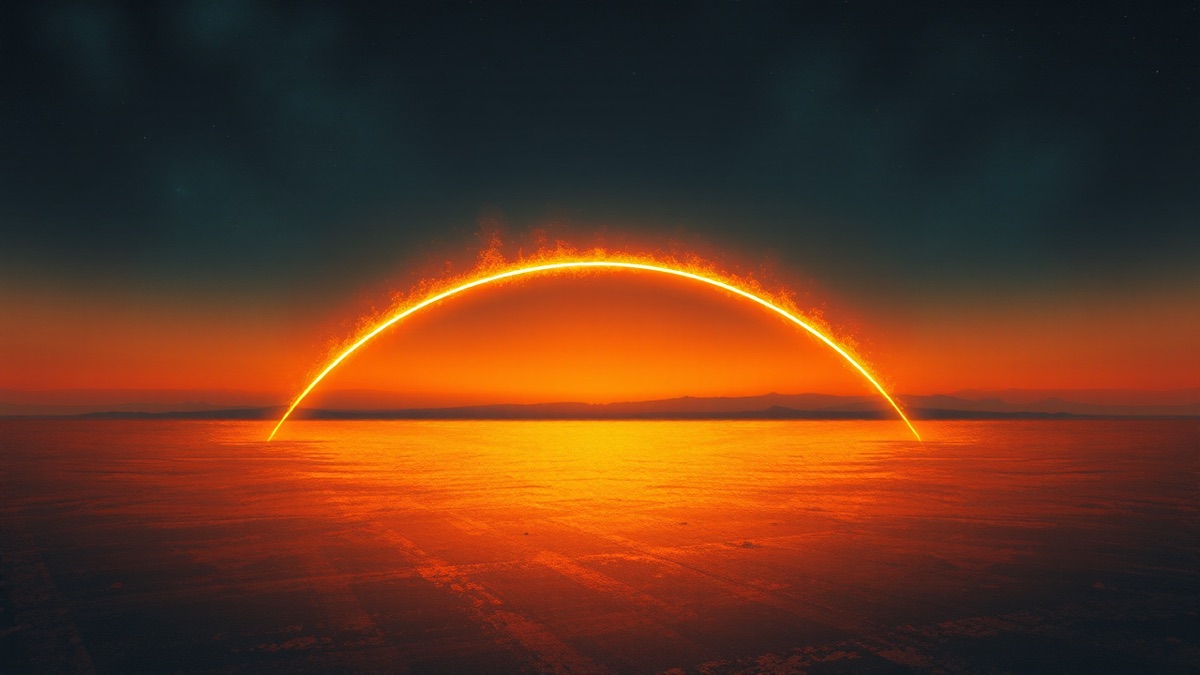 Blazing arc of fire streaming across an open plain at twilight, golden light fanning across an indigo sky — Teyana Taylor birth chart