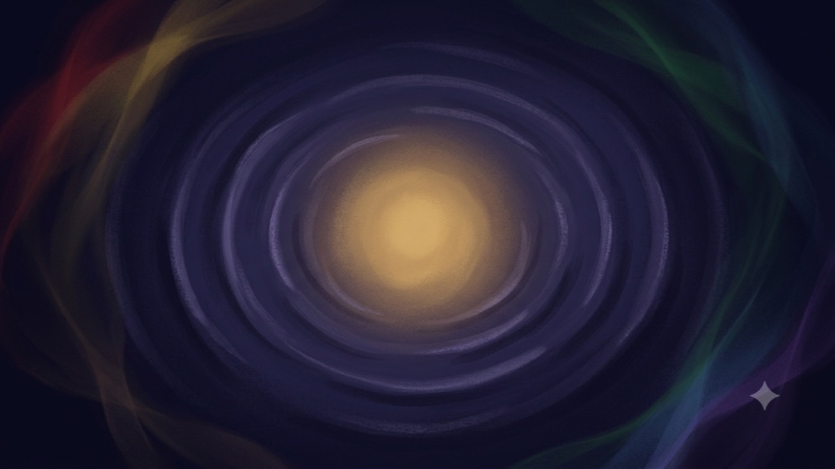Tactile ripple rings spread from a warm core while faint aura colors only begin to form at the edge